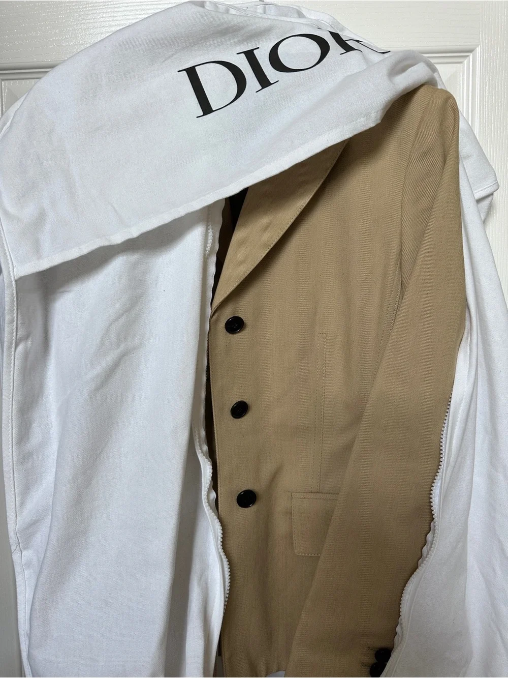 Christian Dior Bar Blazer — Beige Canvas, Bee Emblem